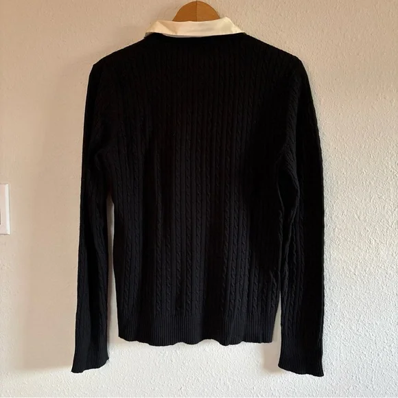 Lauren Ralph Lauren Womens XL Silk Cashmere Sweater Black Mock Layer Career Top - Picture 4 of 8
